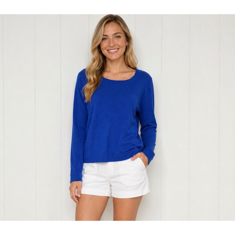 J.Crew Women's Teddie Sweater Royal Blue Cotton Merino Wool Crewneck Size Large